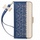 Samsung Galaxy Note 10/5G Case Wallet Kickstand Leather Carved Flower Navy Blue