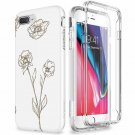 iPhone 7/8 Plus Case Builtin Screen Protector PC Bumper Soft TPU Gold Flowers