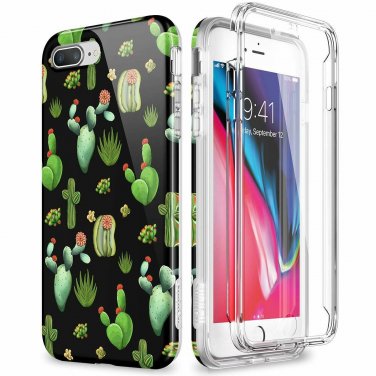 iPhone 7/8 Plus Case Builtin Screen Protector PC Bumper Soft TPU Green Cactus