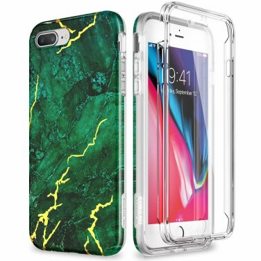 iPhone 7/8 Plus Case Builtin Screen Protector PC Bumper Soft TPU Green/Gold