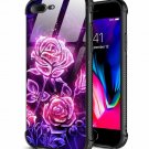 iPhone 7/8 Plus Slim Tempered Glass Back Soft Silicone TPU Galaxy Purple Rose