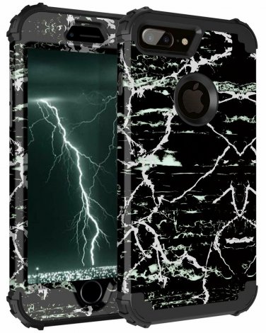 iPhone 7/8 Plus Case Builtin Screen Protector PC Bumper Soft TPU Black Marble