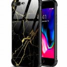 iPhone 7/8 Plus Slim Fit Tempered Glass Back Soft Silicone TPU Black Gold Marble