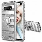 Galaxy S10 Plus Glitter Ring Holder Kickstand Bling Diamond Bumper Stripe Silver