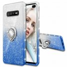 Galaxy S10 Plus Glitter Ring Holder Kickstand Bling Diamond Bumper Stripe Blue