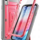 For iPhone XR Case with BuiltIn Screen Protector FullBody Rugged Holster Pink