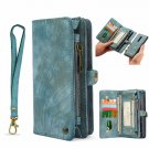 OnePlus 6T Case Leather Wallet Card Slots Holder Magnetic Shockproof Cover Blue,