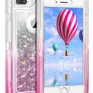 iPhone 7/8 Plus Case Protective Glitter 3D Quicksand Protective TPU Clear Pink