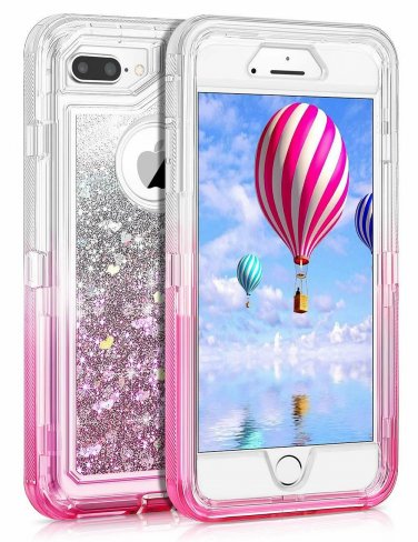 iPhone 7/8 Plus Case Protective Glitter 3D Quicksand Protective TPU Clear Pink