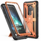 Galaxy S9 Plus Case Kickstand Builtin Screen Protector Shockproof Orange/Black