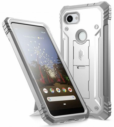 Google Pixel 3a Case Rugged Kickstand FullBody DualLayer Shockproof White