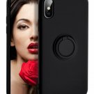 iPhone X/Xs Case Liquid Silicone with Ring Holder Kickstand Soft Slim Black