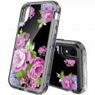 Case for iPhone Xr Heavy Duty Hybrid Impact Defender Clear Shockproof Flower 03
