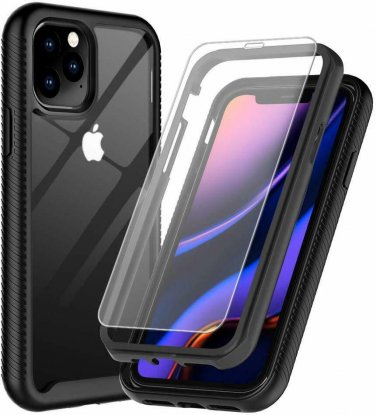 iPhone 11 Pro Case Tempered Glass Screen Protector Full Body Shockproof Black