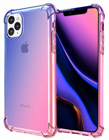 For iPhone 11 Pro Max Case Shock Resistant Flexible TPU Rubber Soft Blue/Pink