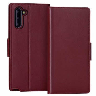 Case for Galaxy Note 10 Luxury Cowhide Leather Handmade Wallet Kickstand Wine