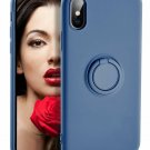 iPhone X/Xs Case Liquid Silicone with Ring Holder Kickstand Soft Slim Blue