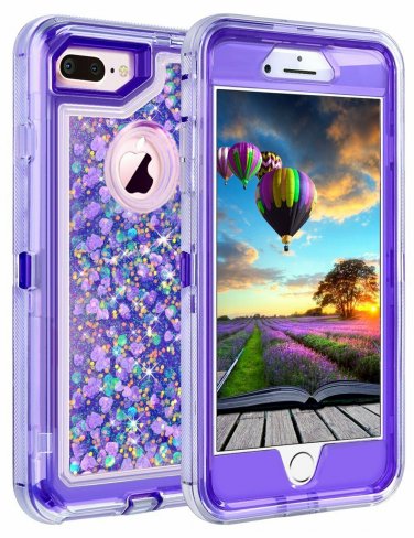iPhone 7/8 Plus Case Protective Glitter 3D Quicksand Protective TPU Purple