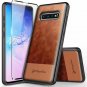 Galaxy S10 Case Cowhide Leather Duty Armor Shockproof Dual Layer Hybrid Brown