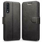 Galaxy A70 Case Premium Leather Wallet with Card Slots Protective Cover Black