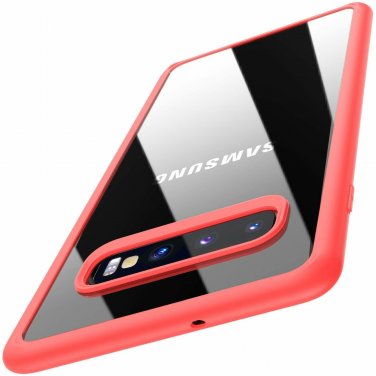 For Galaxy S10 Plus Case  Hybrid Soft Grip Matte Finish Clear Back Panel Red