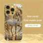 For iPhone 16 Pro CasePremium Luxury Diamond Golden Horse Pattern Metal Paint Glass Phon