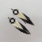 Black and Silver Very Long Bead Fringe Boho Earrings for Women