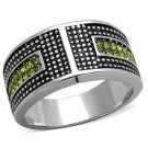 TK2022 - High polished (no plating) Stainless Steel Ring with Top Grade Crystal in Olivine color