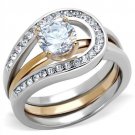 TK2032 - Two-Tone IP Rose Gold Stainless Steel Ring with AAA Grade CZ in Clear