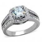 TK2043 - High polished (no plating) Stainless Steel Ring with AAA Grade CZ in Clear