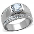 TK2054 - High polished (no plating) Stainless Steel Ring with AAA Grade CZ in Clear