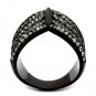 TK2097 - IP Black(Ion Plating) Stainless Steel Ring with Top Grade Crystal in Black Diamond