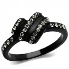 TK2100 - IP Black(Ion Plating) Stainless Steel Ring with Top Grade Crystal in Black Diamond