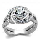 TK2111 - High polished (no plating) Stainless Steel Ring with Top Grade Crystal in Clear