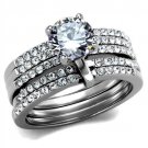 TK2120 - High polished (no plating) Stainless Steel Ring with AAA Grade CZ in Clear