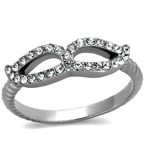 TK2122 - High polished (no plating) Stainless Steel Ring with Top Grade Crystal in Clear