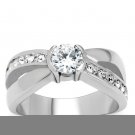 TK214 - High polished (no plating) Stainless Steel Ring with AAA Grade CZ in Clear