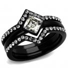TK2185 - IP Black(Ion Plating) Stainless Steel Ring with Top Grade Crystal in Clear