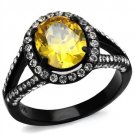 TK2193 - IP Black(Ion Plating) Stainless Steel Ring with AAA Grade CZ in Topaz