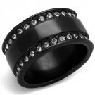 TK2195 - IP Black(Ion Plating) Stainless Steel Ring with Top Grade Crystal in Clear
