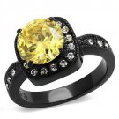 TK2208 - IP Black(Ion Plating) Stainless Steel Ring with AAA Grade CZ in Topaz