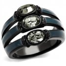 TK2214 - IP Black(Ion Plating) Stainless Steel Ring with Top Grade Crystal in Black Diamond