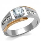 TK2218 - Two-Tone IP Rose Gold Stainless Steel Ring with AAA Grade CZ in Clear