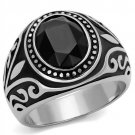 TK2231 - High polished (no plating) Stainless Steel Ring with Top Grade Crystal in Jet