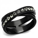TK2281 - IP Black(Ion Plating) Stainless Steel Ring with Top Grade Crystal in Black Diamond