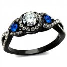 TK2286 - Two-Tone IP Black (Ion Plating) Stainless Steel Ring with AAA Grade CZ in Clear