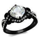 TK2288 - IP Black(Ion Plating) Stainless Steel Ring with AAA Grade CZ in Clear