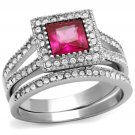 TK2293 - High polished (no plating) Stainless Steel Ring with AAA Grade CZ in Ruby