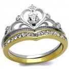 TK2294 - Two-Tone IP Gold (Ion Plating) Stainless Steel Ring with Top Grade Crystal in Clear