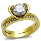 TK2295 - IP Gold(Ion Plating) Stainless Steel Ring with AAA Grade CZ in Clear